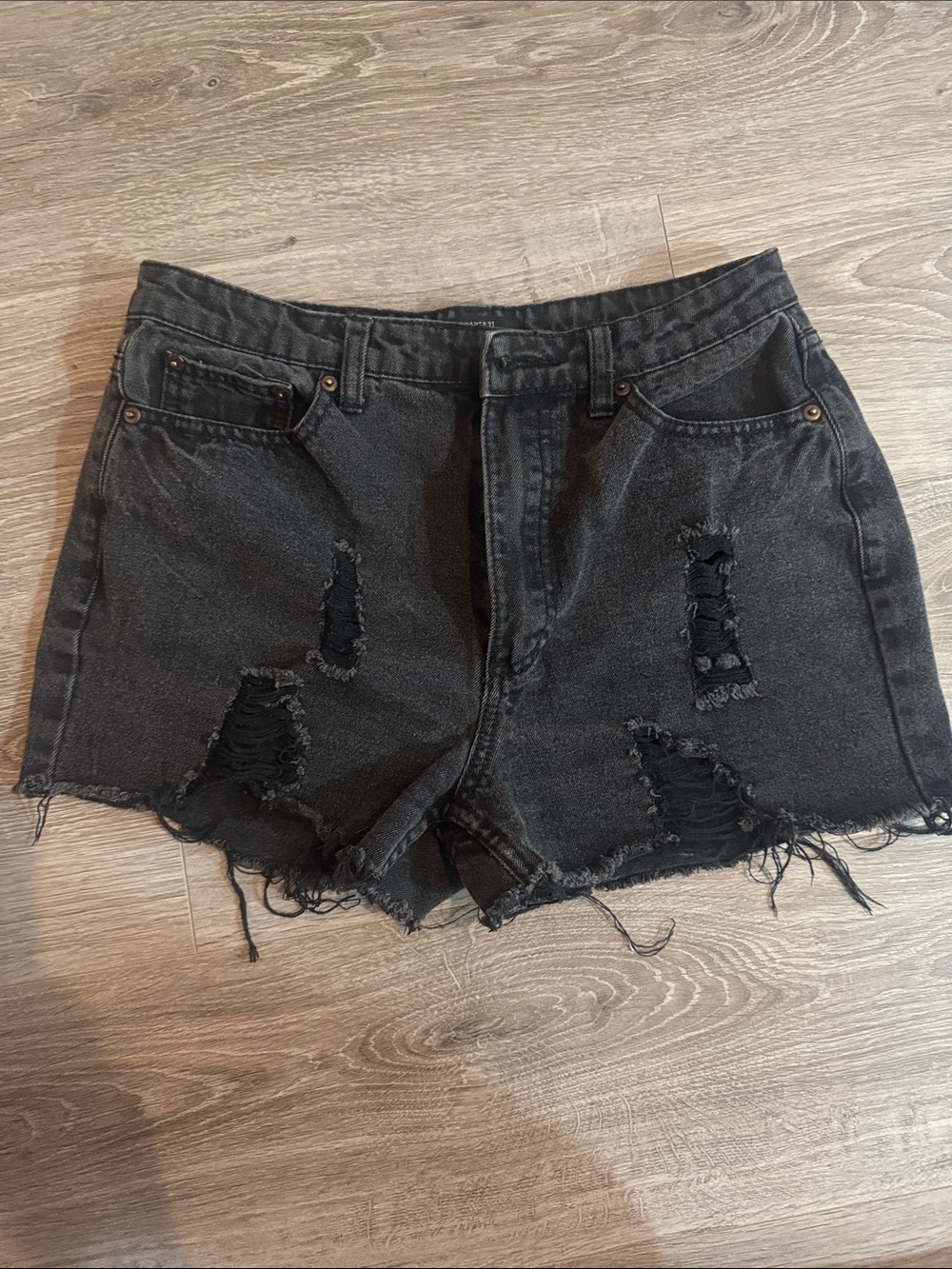 Black Distressed Mid-Waist Women’s Denim Shorts